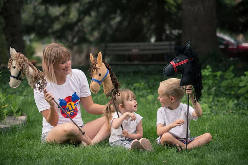 Chelise Foster with Gallop 5K stick horses
